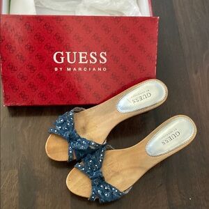 Guess Blue Mules Denim Bow